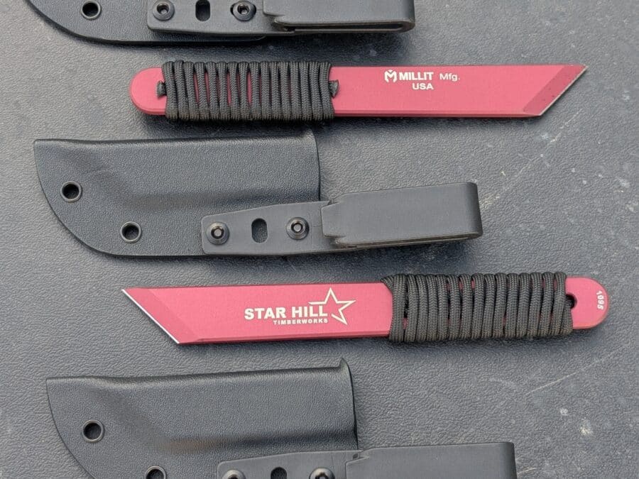 red marking knife with sheath